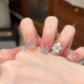 Press-On Nail Set Intricate Floral Design Reusable Multiple Sizes