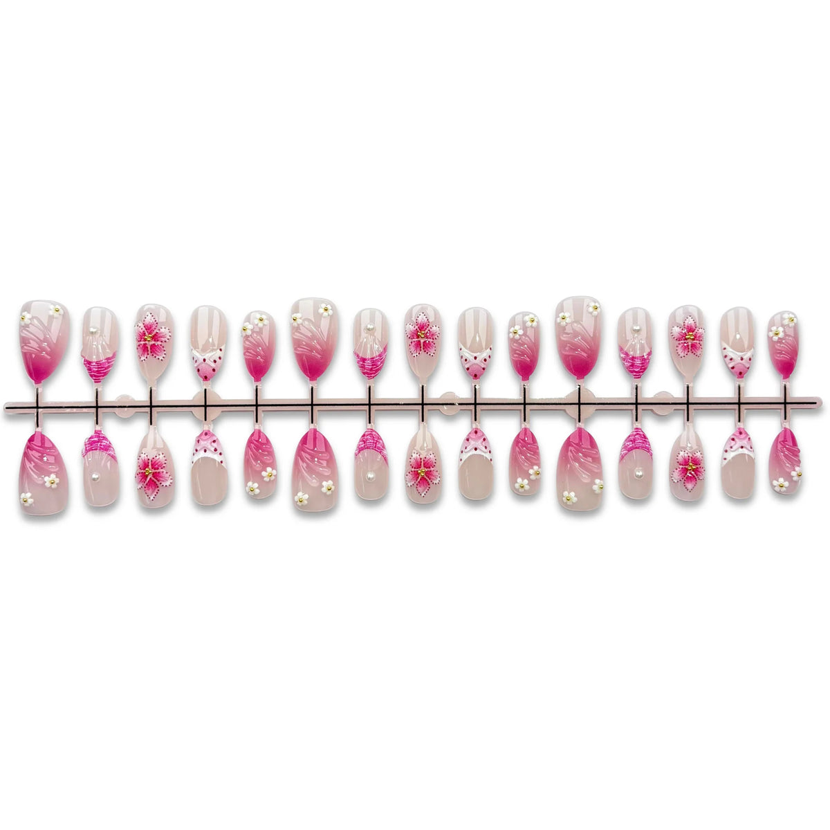 Press-On Nail Set Intricate Floral Design Varied Sizes Long-Lasting