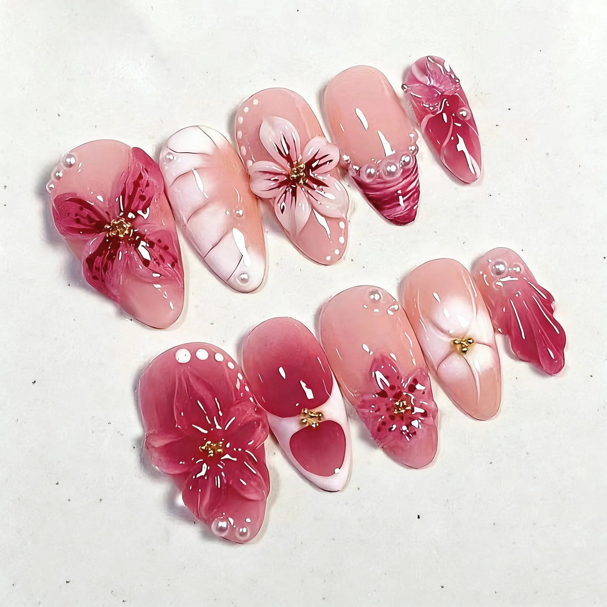 Press-On Nail Set Intricate Floral Designs Easy Application