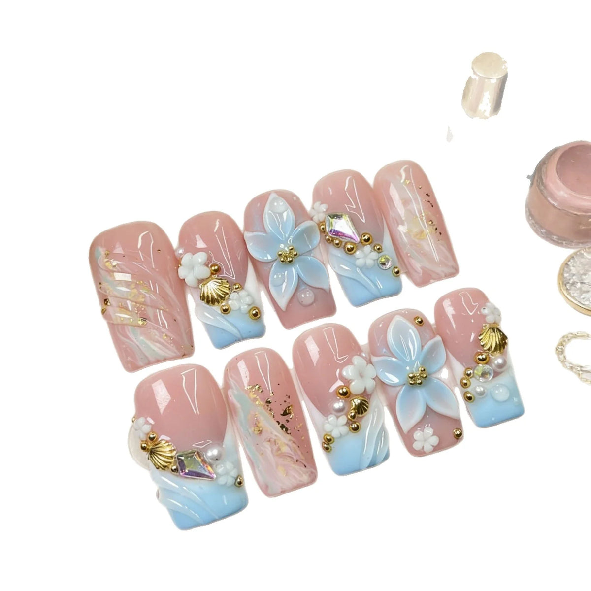 Press-On Nail Set Intricate Floral Durable & Easy Application