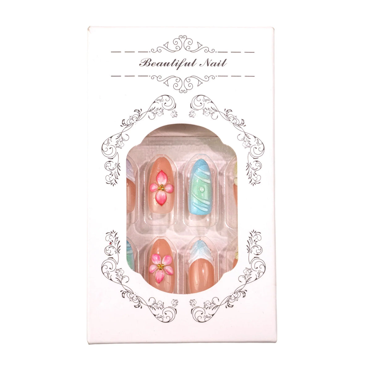 Press-On Nail Set Intricate Floral Easy Application