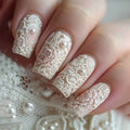 Press-On Nail Set Intricate Floral Lace Gel-Look Finish