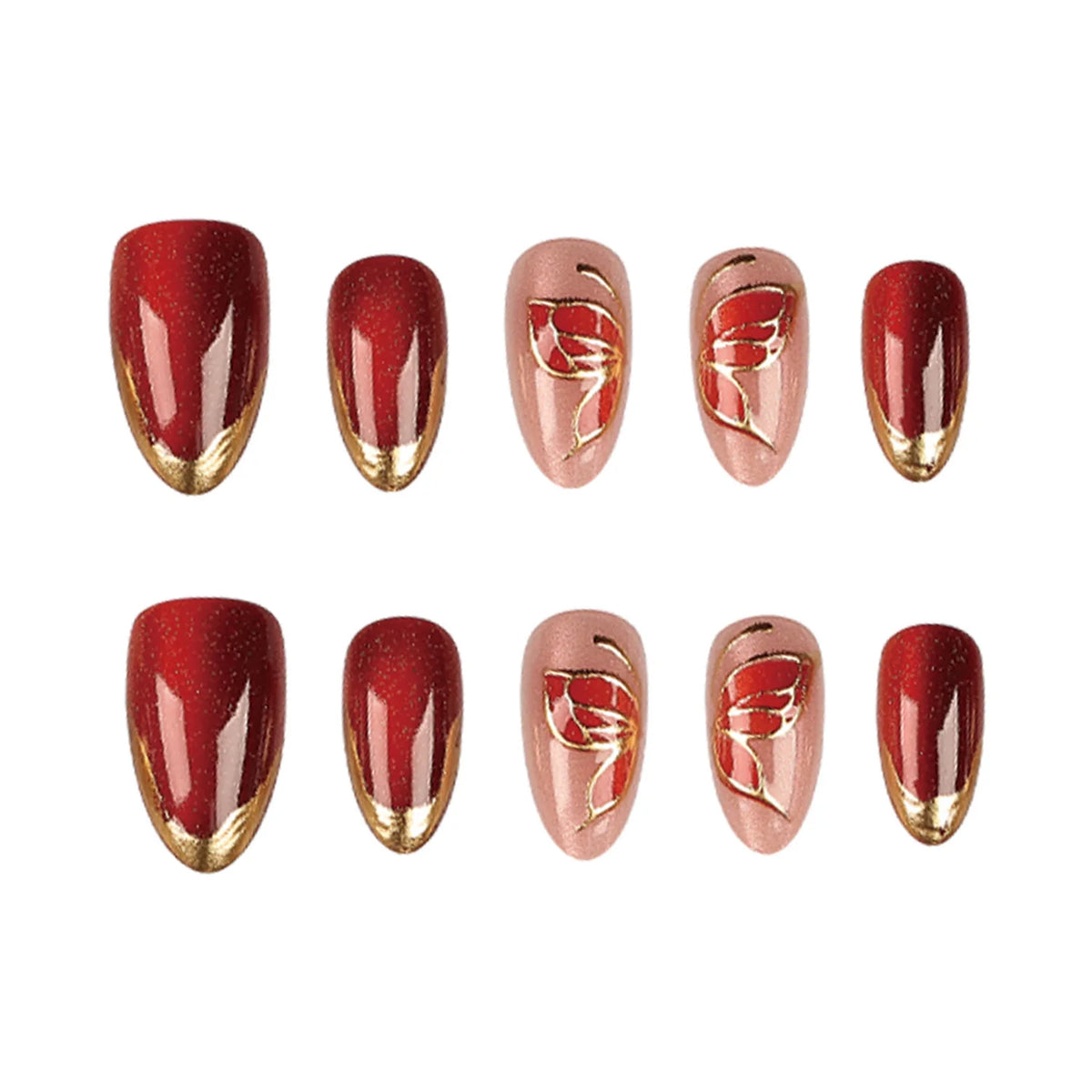 Press-On Nail Set Intricate Floral Multiple Sizes