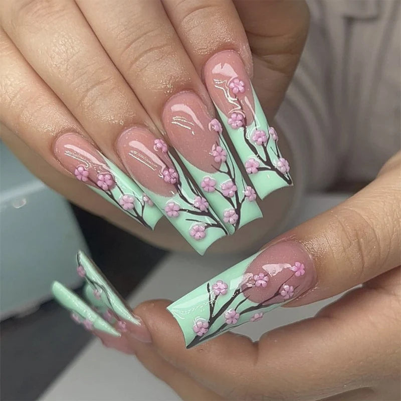 Press-On Nail Set Intricate Floral No Glue Multiple Sizes