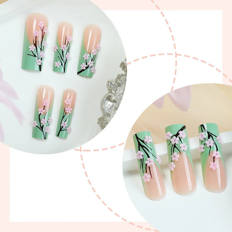 Press-On Nail Set Intricate Floral No Glue Multiple Sizes