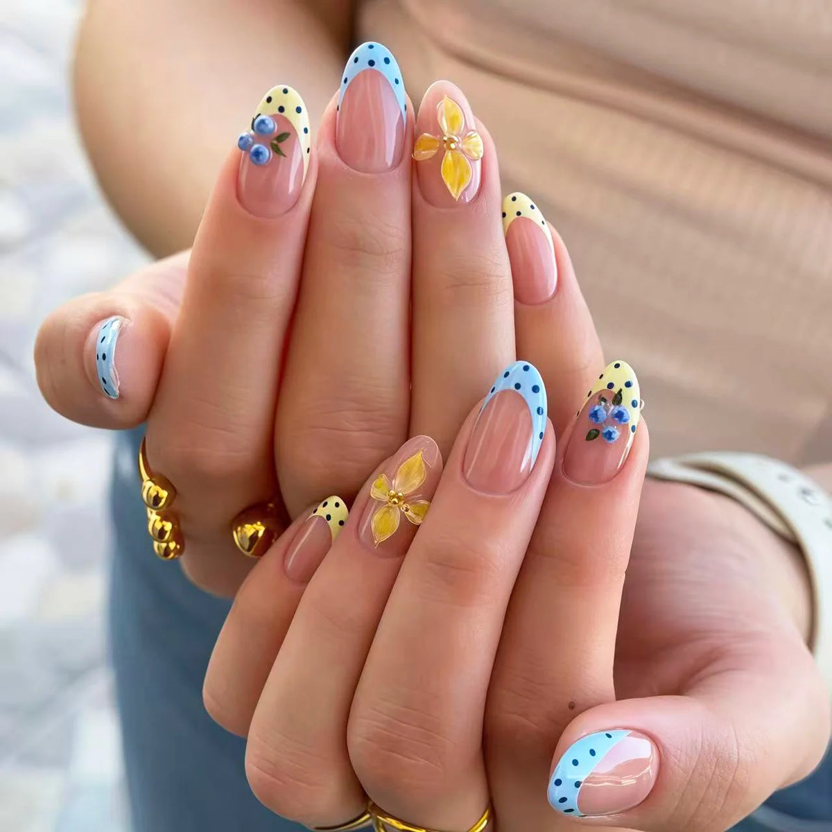 Press-On Nail Set Intricate Floral No Glue Reusable