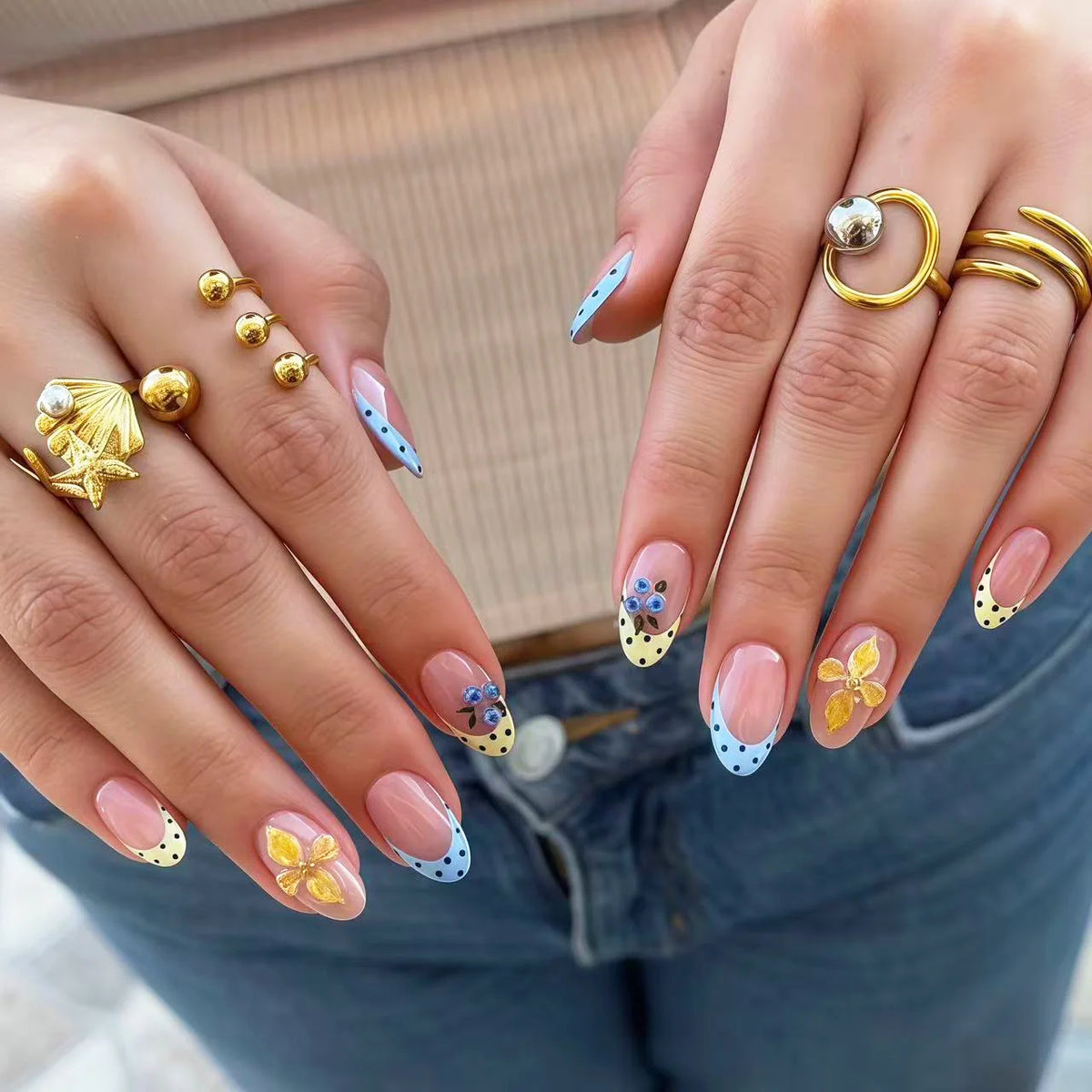 Press-On Nail Set Intricate Floral No Glue Reusable