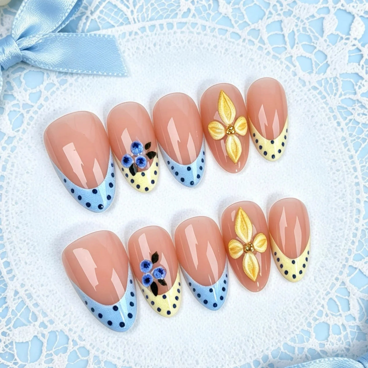 Press-On Nail Set Intricate Floral No Glue Reusable