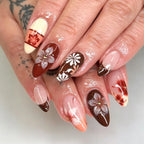 Press-On Nail Set Intricate Floral Peel-And-Stick & Reusable