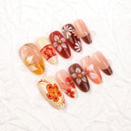 Press-On Nail Set Intricate Floral Peel-And-Stick & Reusable