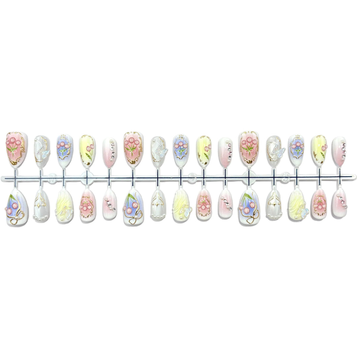 Press-On Nail Set Intricate Floral Reusable & Comfortable