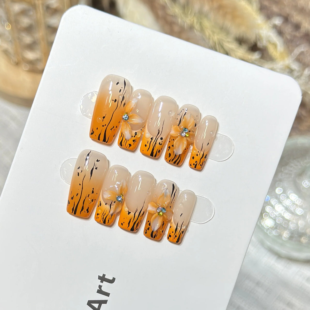 Press-On Nail Set Intricate Floral Reusable & Easy Application