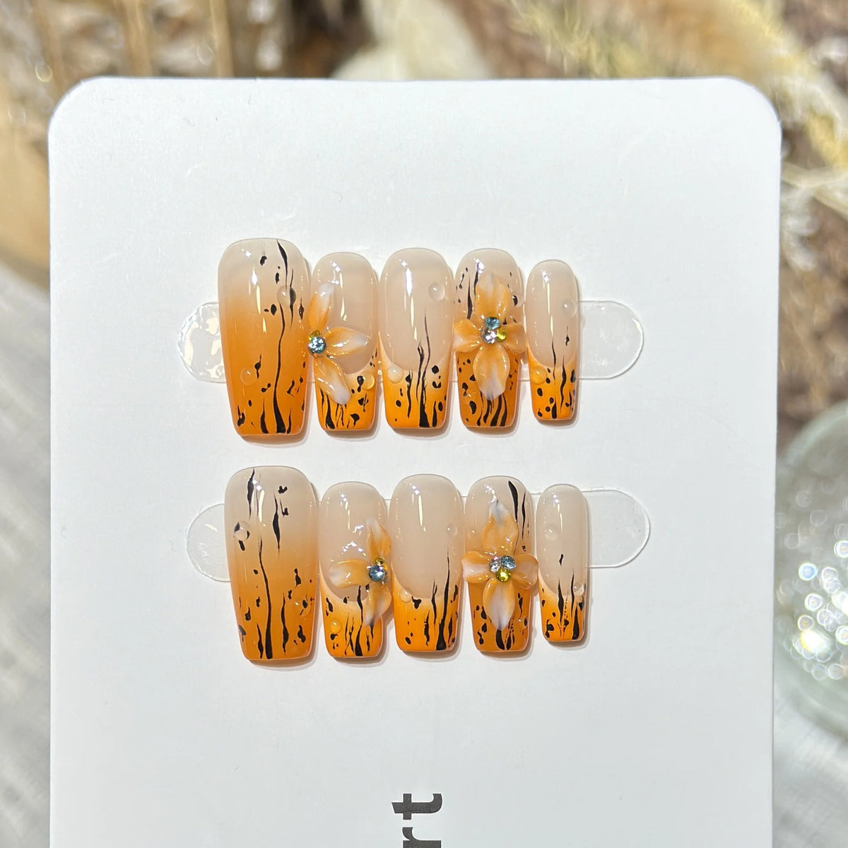 Press-On Nail Set Intricate Floral Reusable & Easy Application