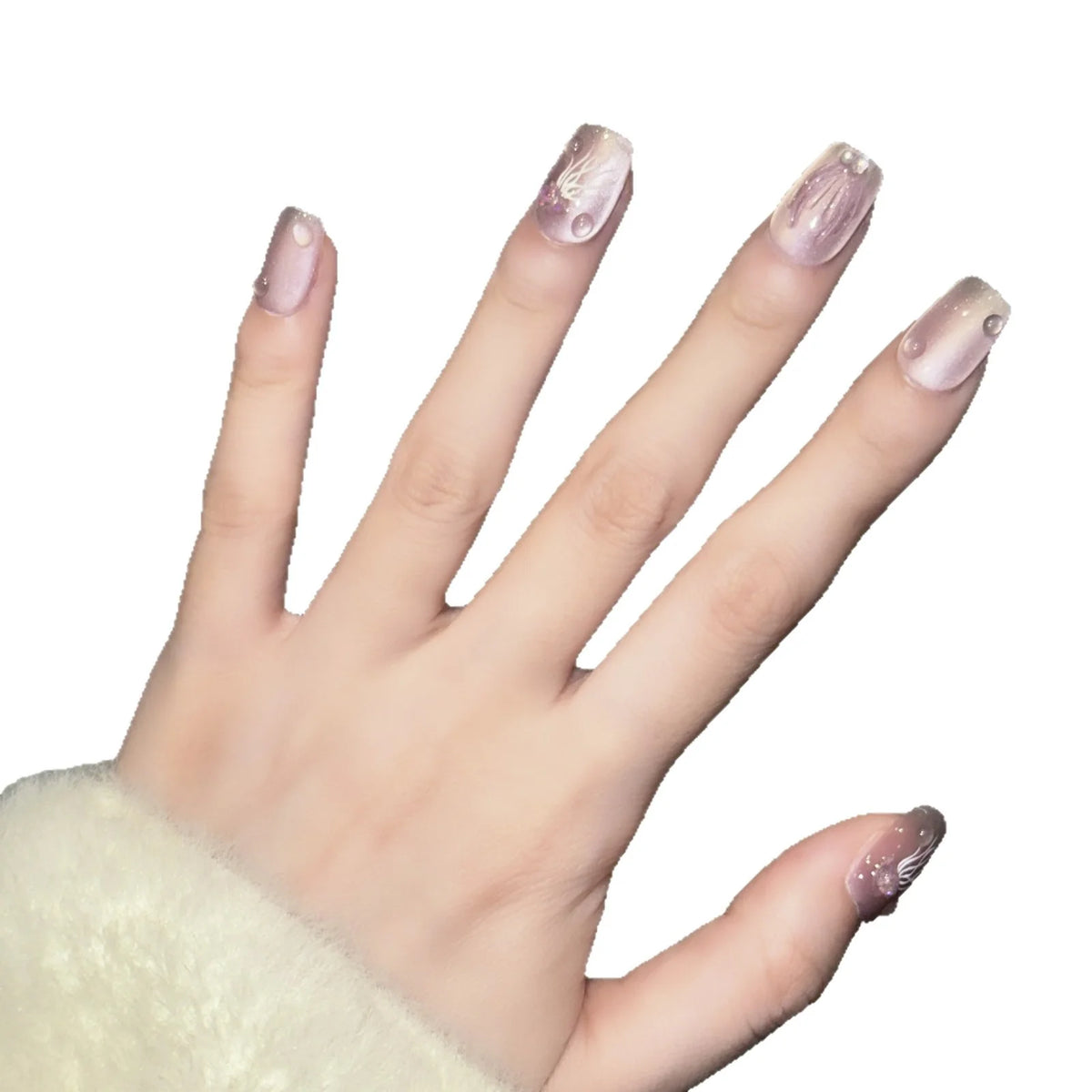 Press-On Nail Set Intricate Floral Reusable & Glue-Free