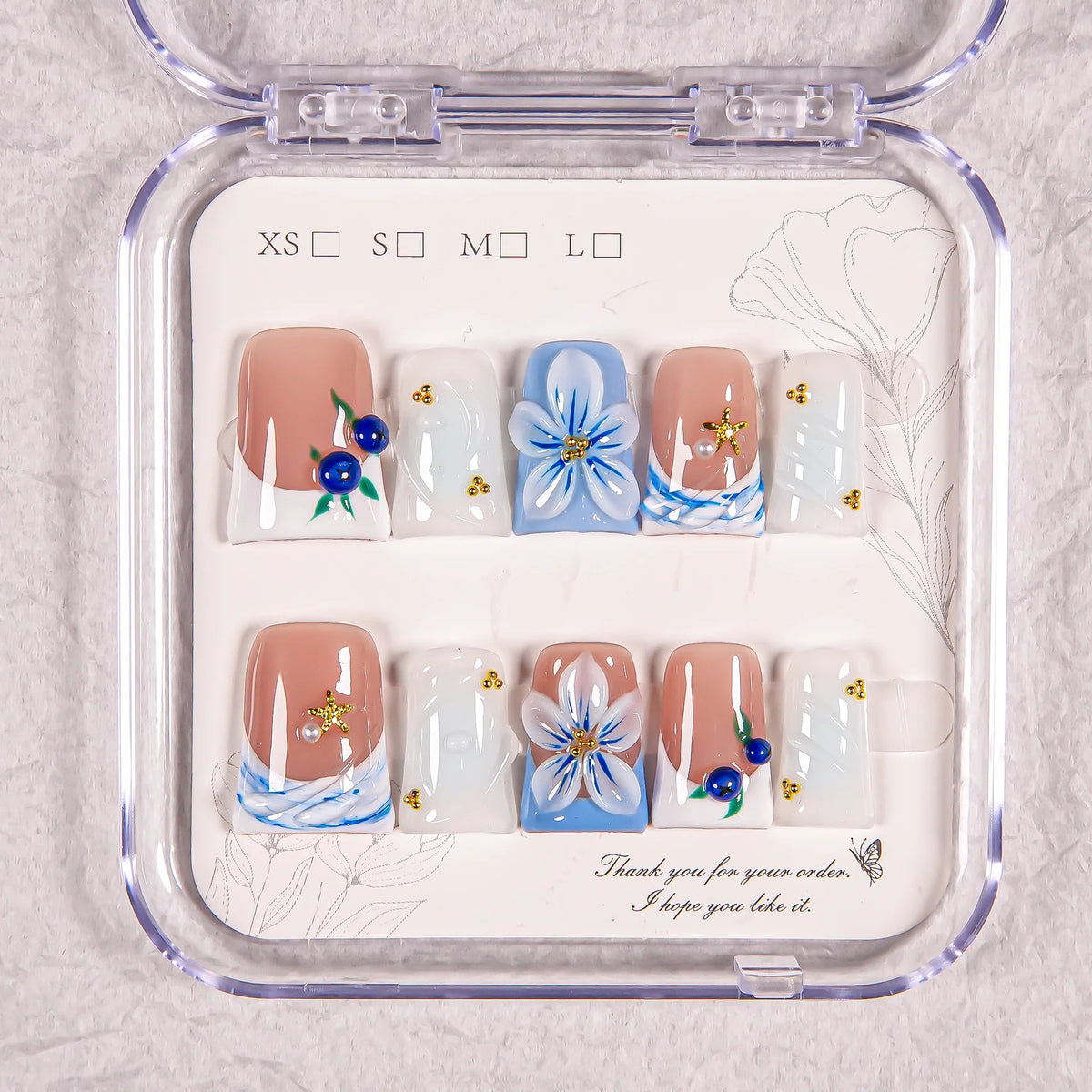 Press-On Nail Set Intricate Floral Reusable Multiple Sizes