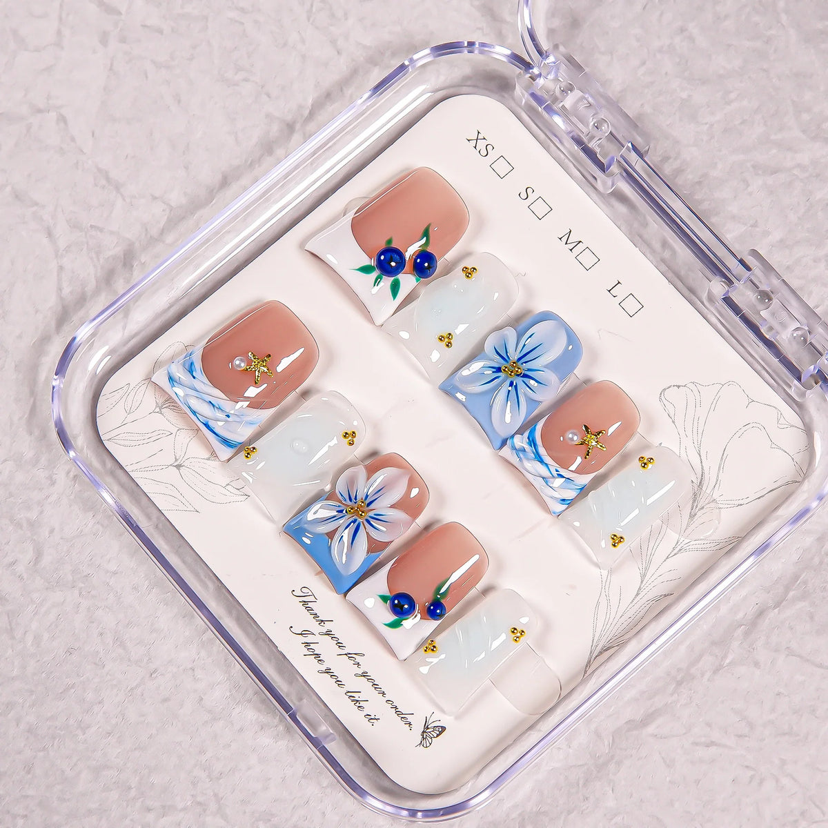 Press-On Nail Set Intricate Floral Reusable Multiple Sizes