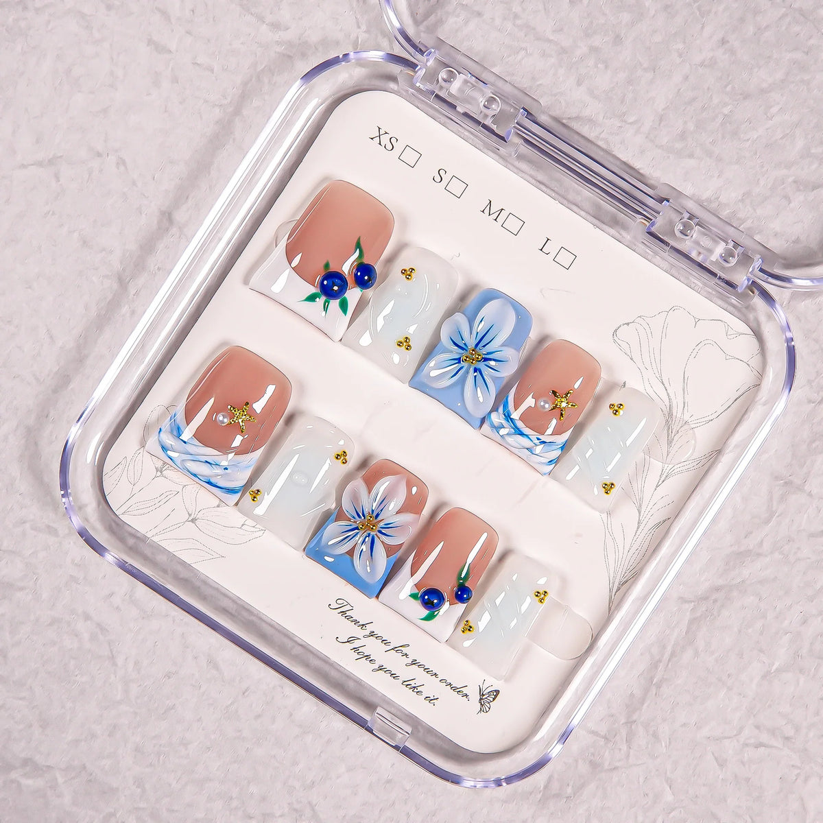 Press-On Nail Set Intricate Floral Reusable Multiple Sizes
