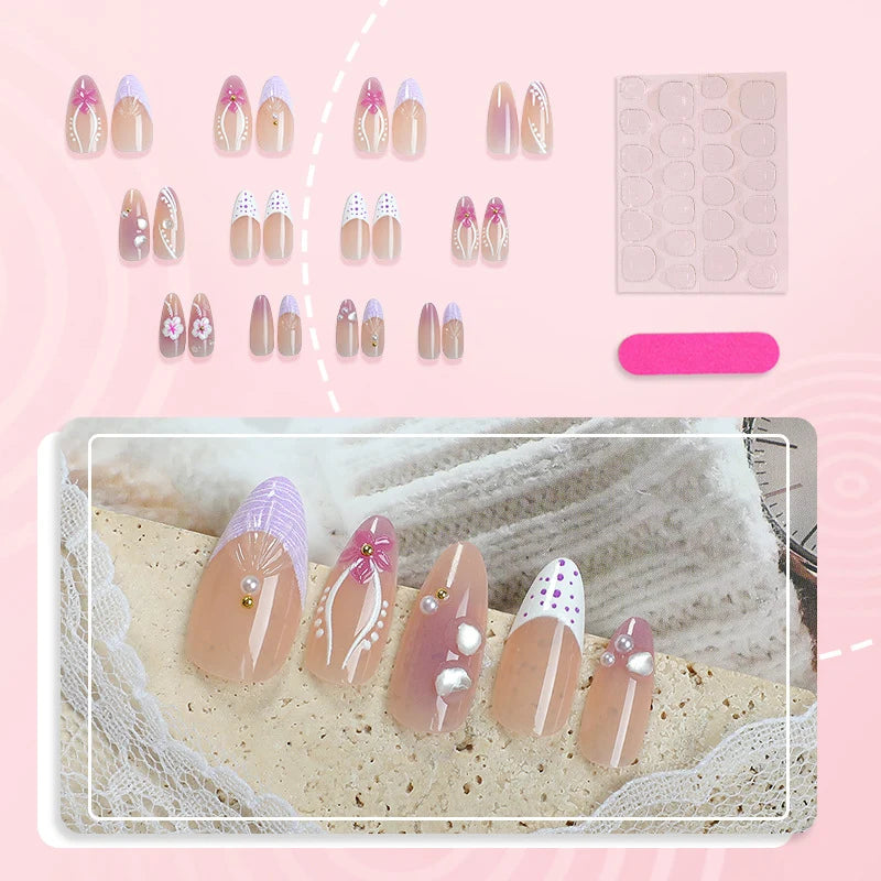 Press-On Nail Set Intricate Floral Self-Adhesive & Reusable