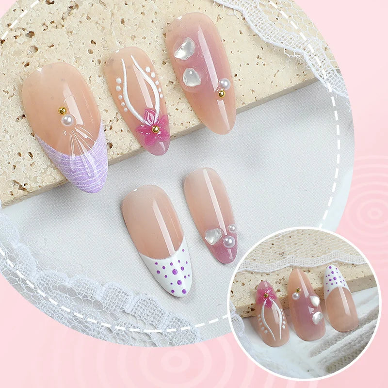 Press-On Nail Set Intricate Floral Self-Adhesive & Reusable
