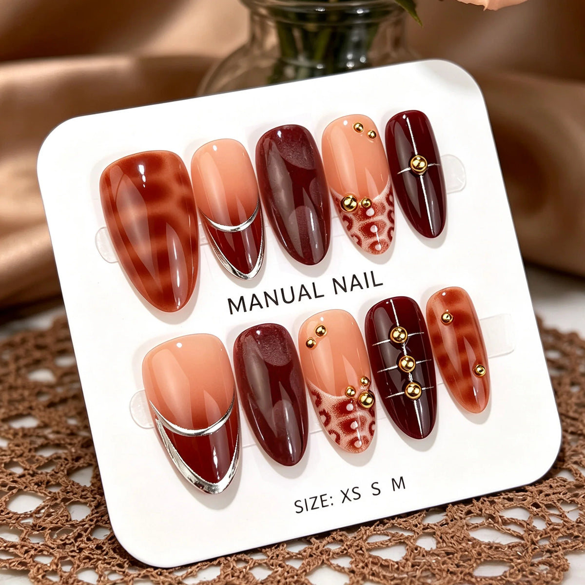 Press-On Nail Set Intricate Nail Art No-Glue Multiple Sizes