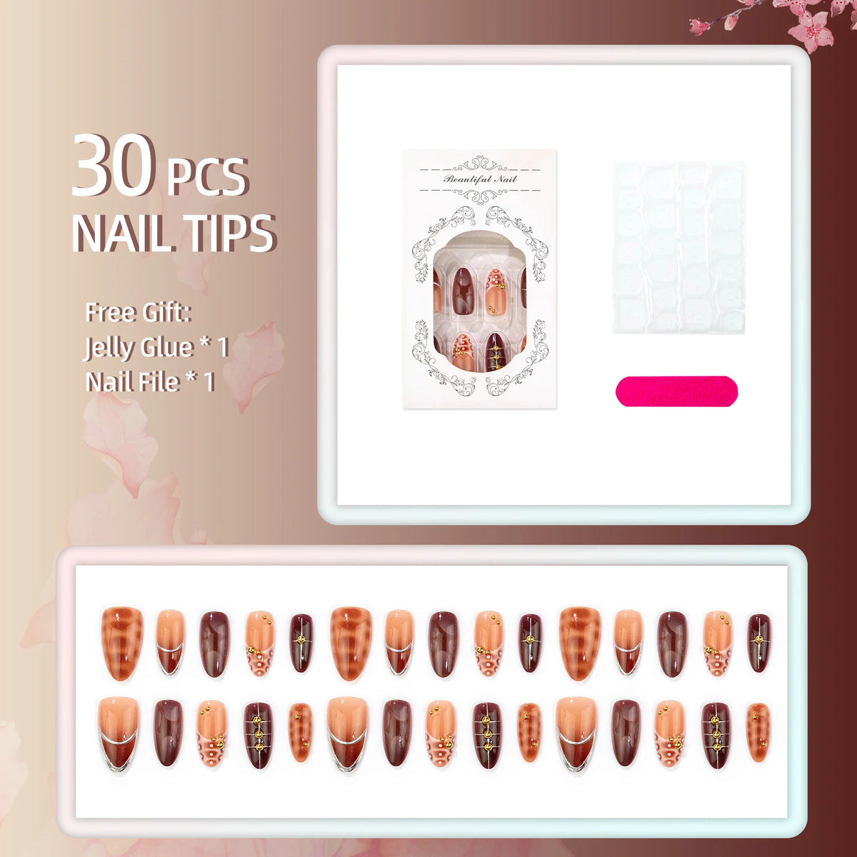Press-On Nail Set Intricate Nail Art No-Glue Multiple Sizes