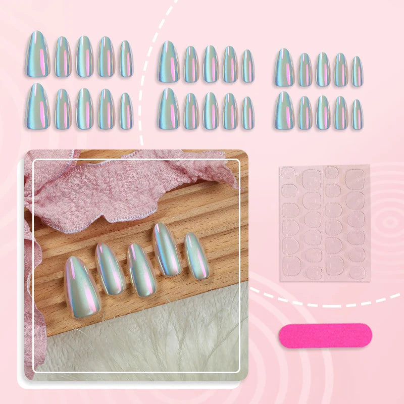 Press-On Nail Set Iridescent Easy Apply & Reusable