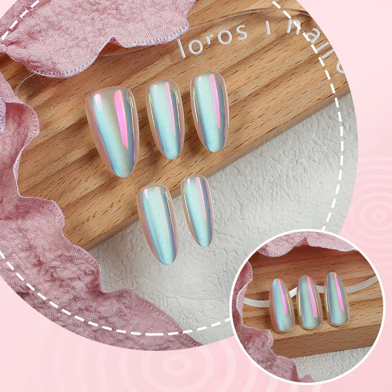 Press-On Nail Set Iridescent Easy Apply & Reusable