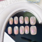 Press-On Nail Set Iridescent Floral Glue-Free & Chip-Resistant
