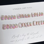 Press-On Nail Set Iridescent Floral Glue-Free & Chip-Resistant