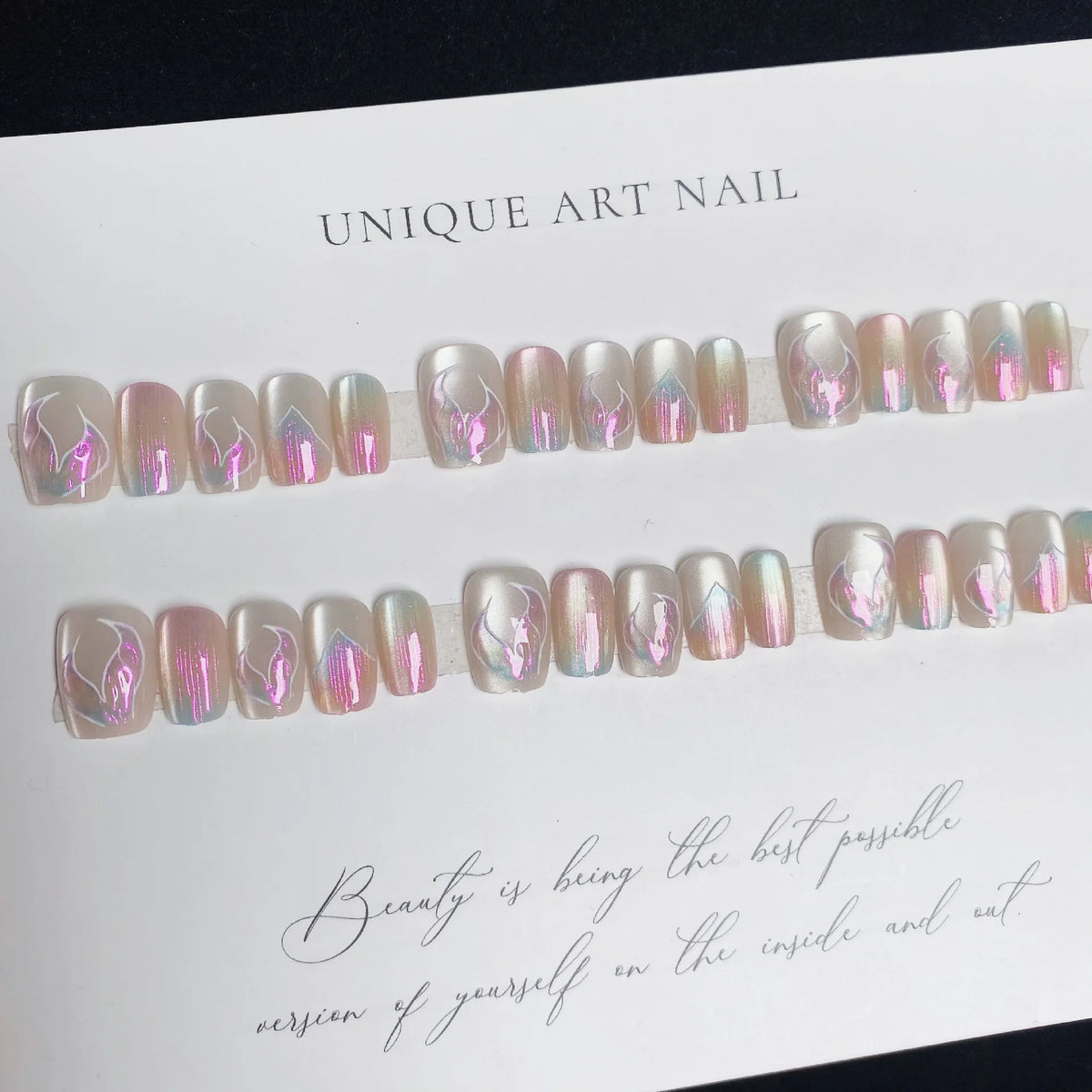 Press-On Nail Set Iridescent Floral Glue-Free & Chip-Resistant