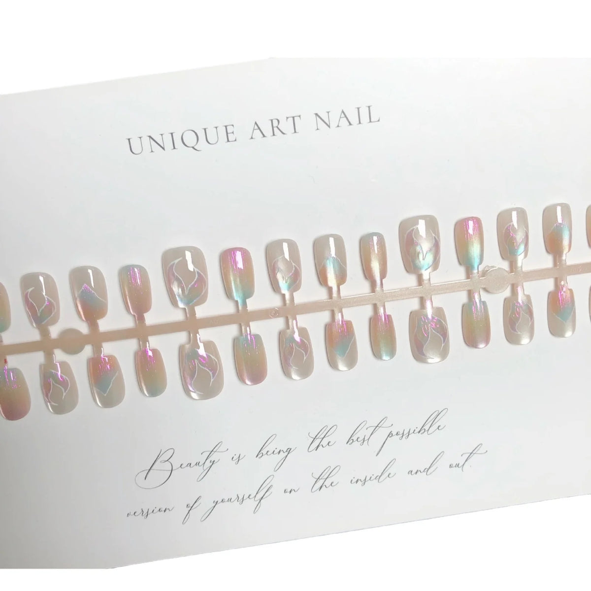 Press-On Nail Set Iridescent Floral Glue-Free & Chip-Resistant