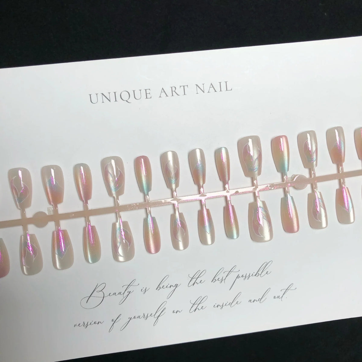 Press-On Nail Set Iridescent Floral Multiple Sizes & Adhesive Tabs