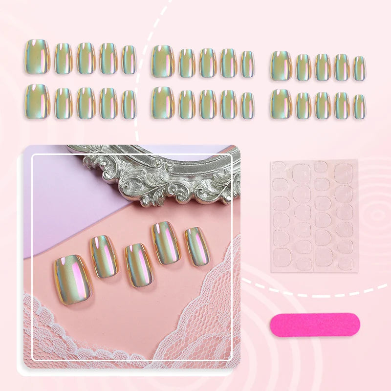 Press-On Nail Set Iridescent Glossy Reusable