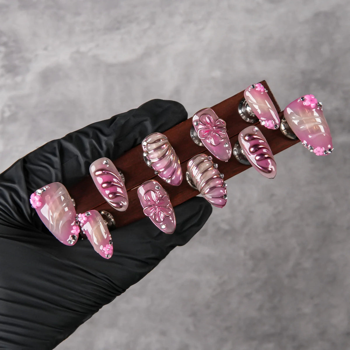Press-On Nail Set Jewel-Accented No Glue Reusable