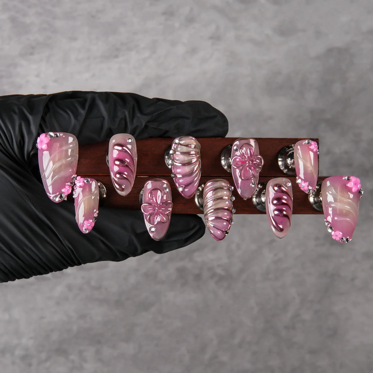 Press-On Nail Set Jewel-Accented No Glue Reusable