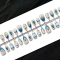 Press-On Nail Set Jewel-Embellished Floral Reusable