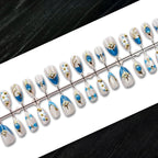 Press-On Nail Set Jewel-Embellished Floral Reusable