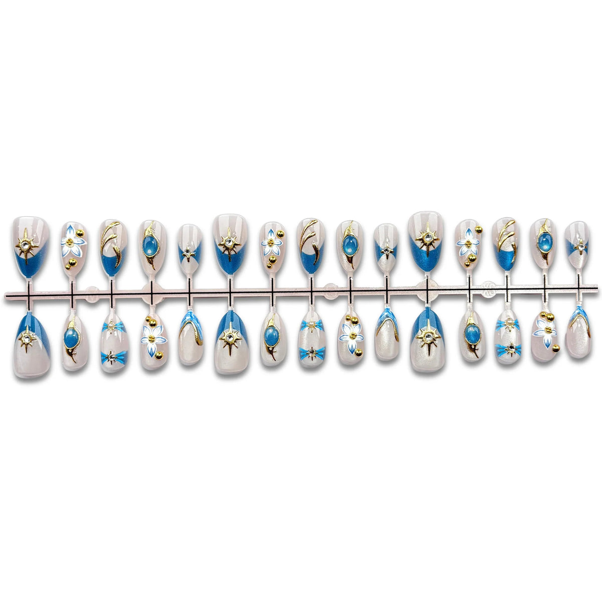 Press-On Nail Set Jewel-Embellished Floral Reusable