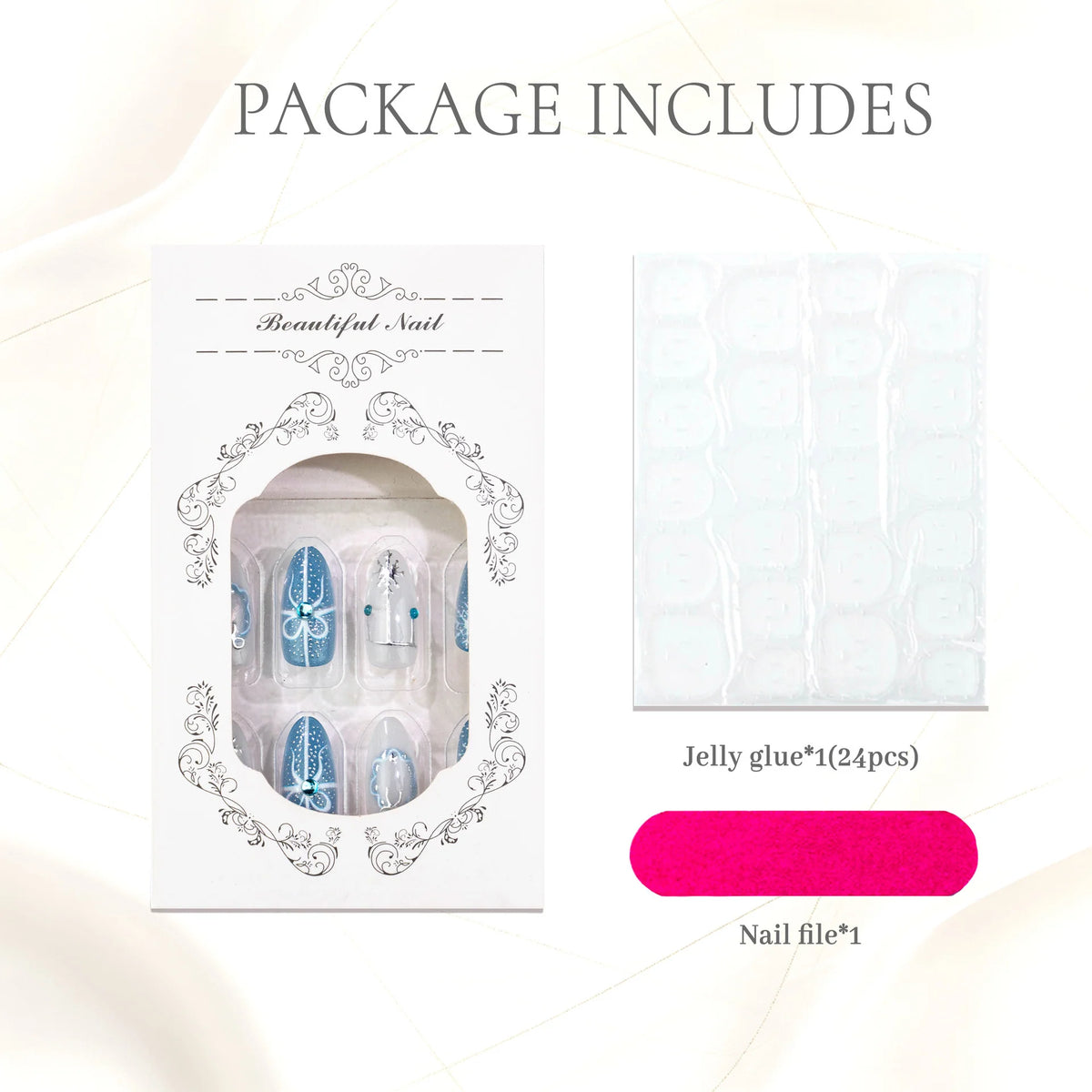 Press-On Nail Set Jewel Embellished Reusable