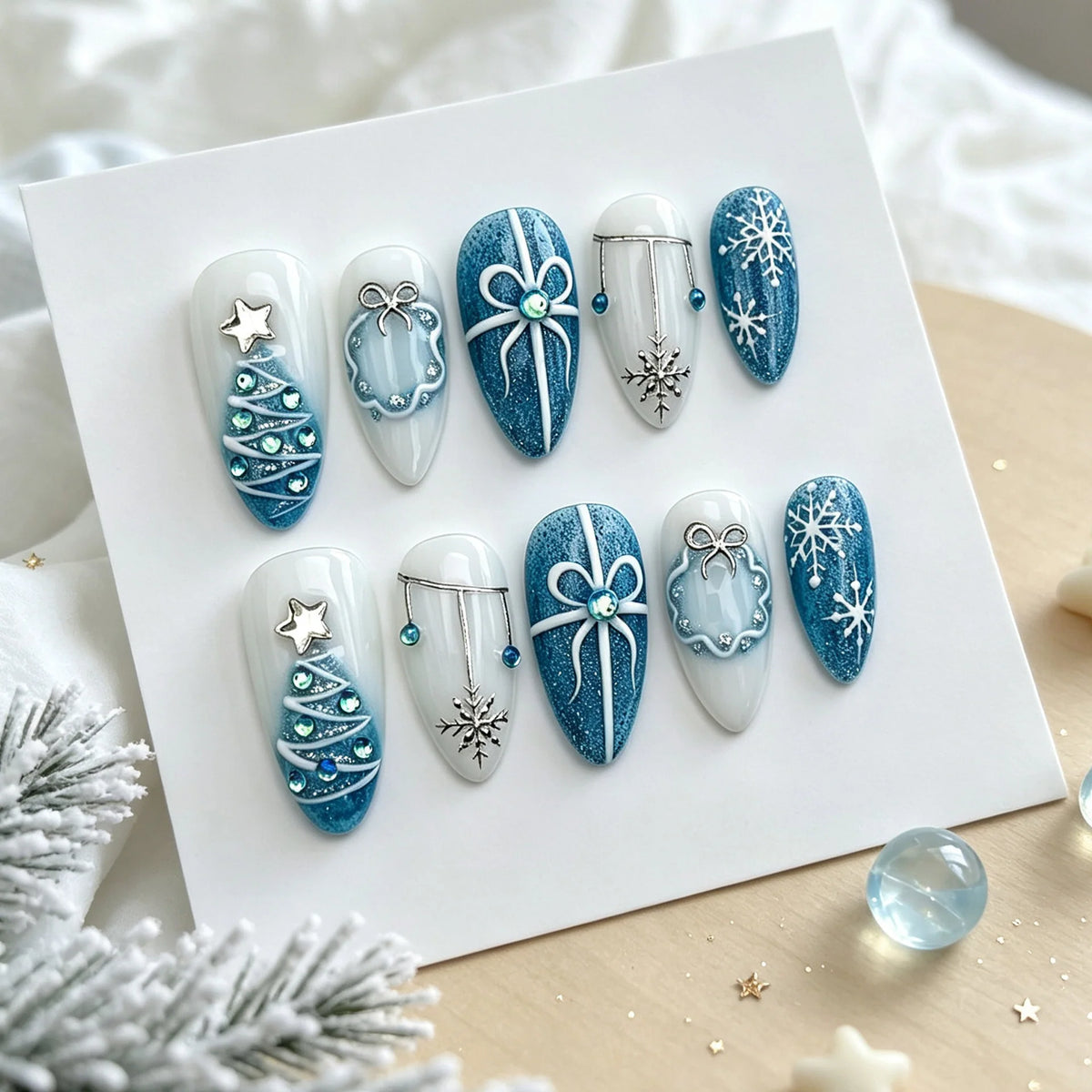 Press-On Nail Set Jewel Embellished Reusable