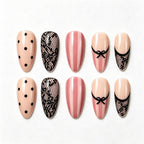 Press-On Nail Set Lace, Polka Dot & Stripe
