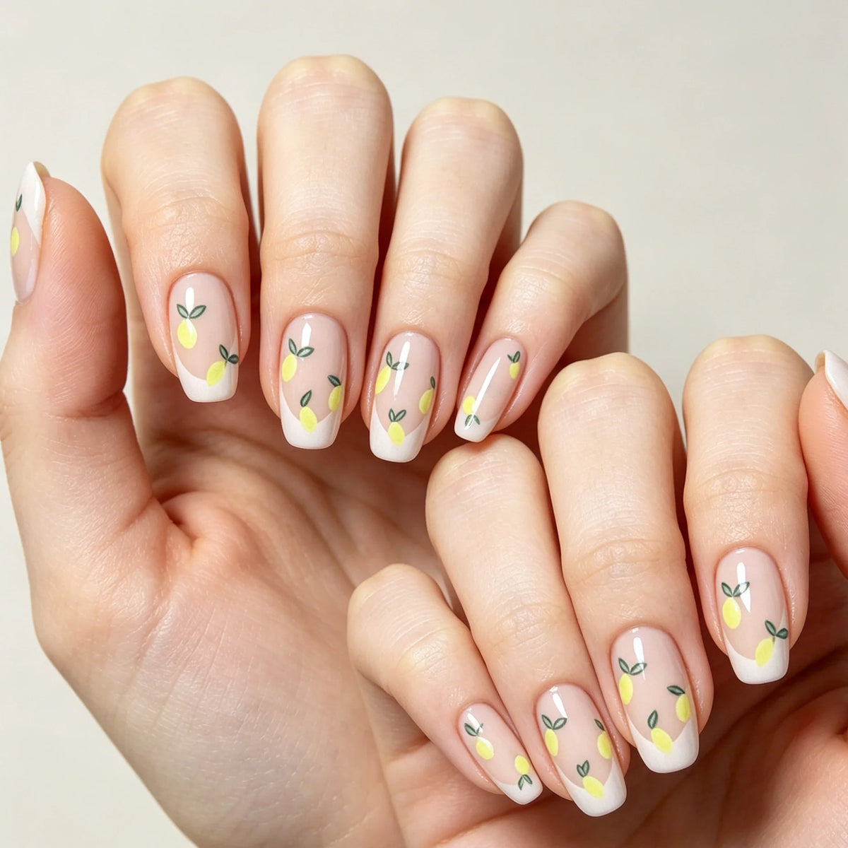 Press-On Nail Set Lemon Design Reusable Peel-And-Stick