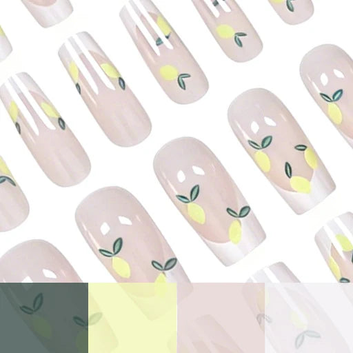Press-On Nail Set Lemon Design Reusable Peel-And-Stick