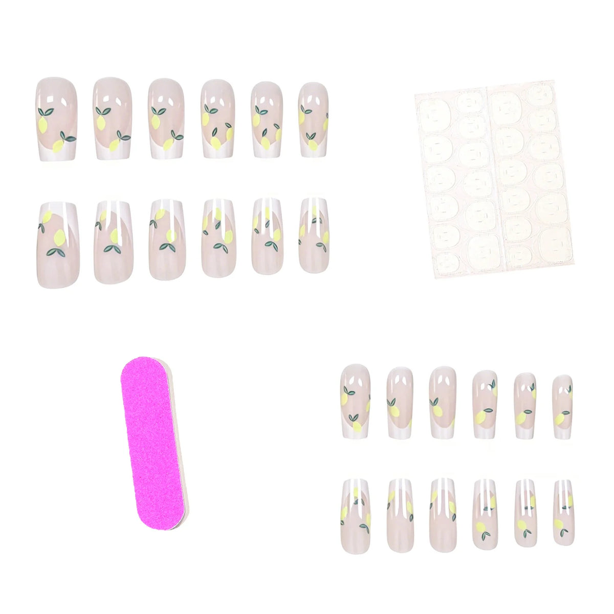 Press-On Nail Set Lemon Design Reusable Peel-And-Stick