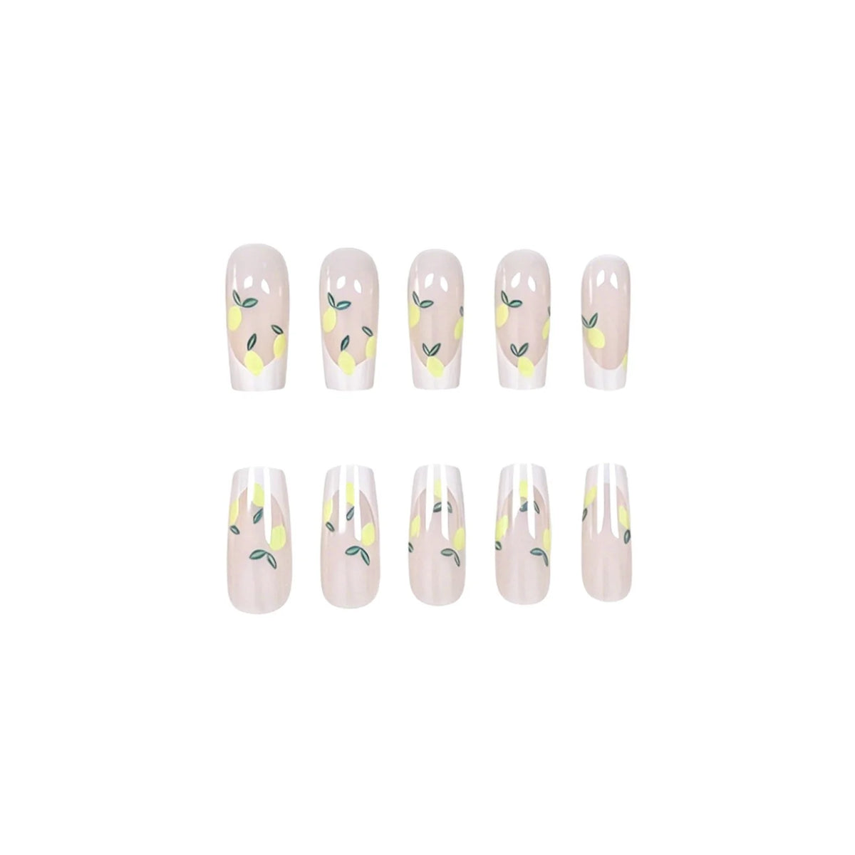 Press-On Nail Set Lemon Design Reusable Peel-And-Stick