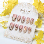 Press-On Nail Set Leopard & Floral Adhesive Backing Long-Lasting