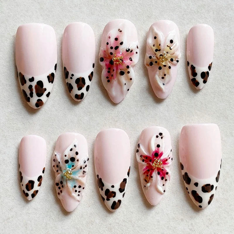 Press-On Nail Set Leopard & Floral Easy Application