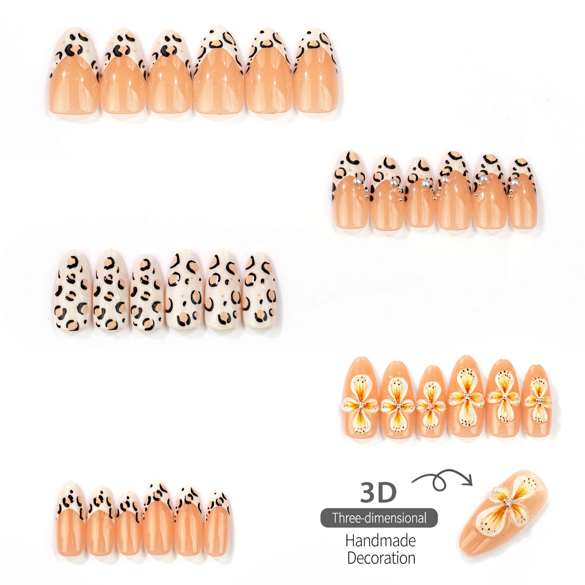 Press-On Nail Set Leopard & Floral Easy Apply Long-Lasting