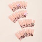 Press-On Nail Set Leopard Print & Bow Accents