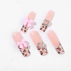 Press-On Nail Set Leopard Print & Bow Accents